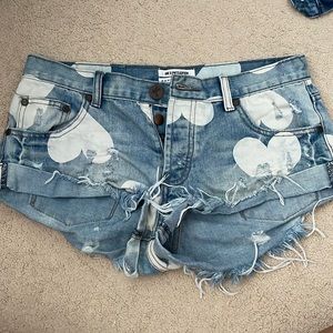 Bandits/ long ride/ button fly/ denim shorts with heart print